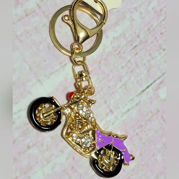 Austrian Crystal Motorcycle Keychain - Picture 1 of 12